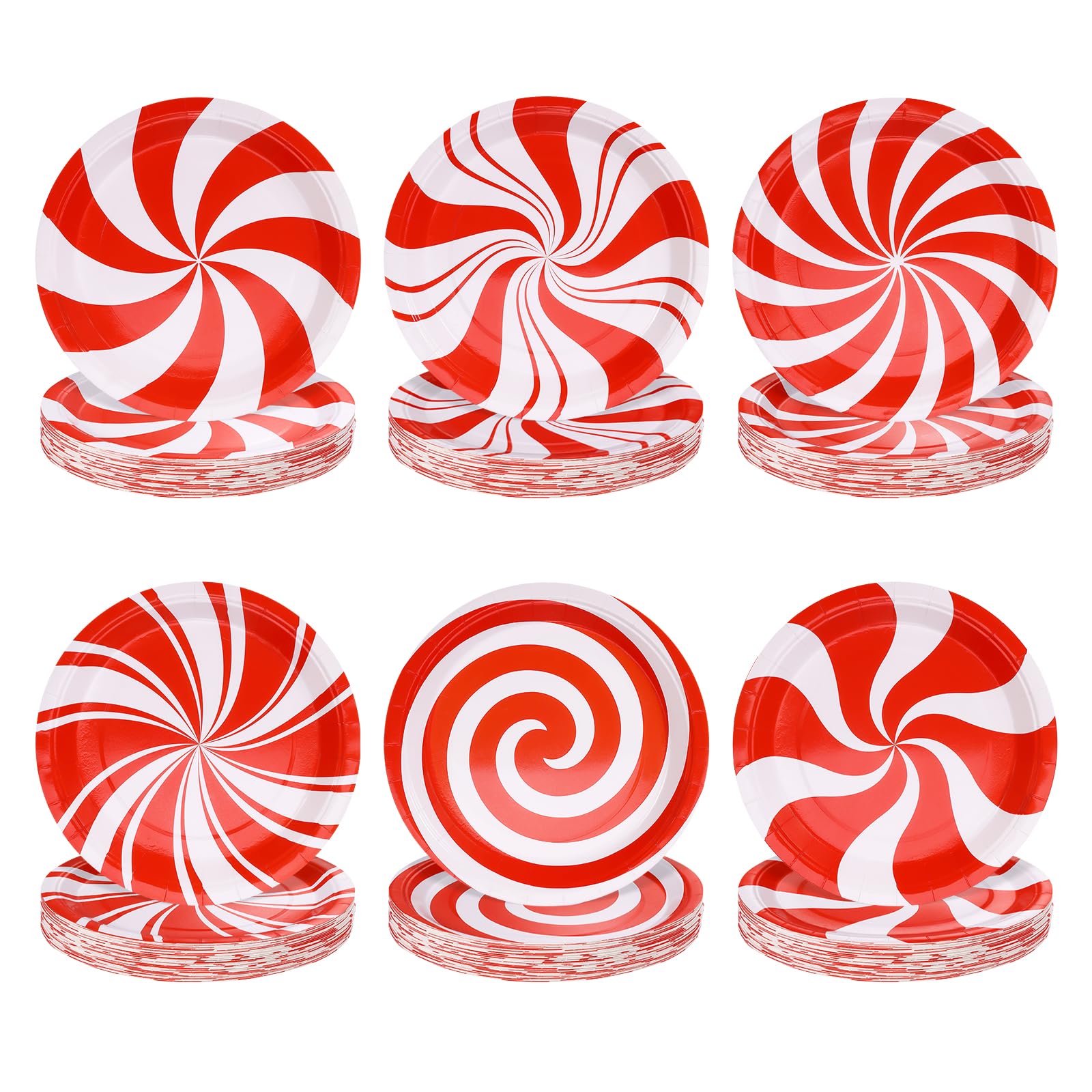 Photo 1 of 120PCS Christmas Candy Paper Plates, 9 Inch Xmas Candy Plates Red White Disposable Dinnerware Tableware Festive Peppermint Tableware Party Supplies for Christmas Holiday Parties Dinner Celebration
