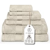 Premium Staple Cotton Bathroom Towel Set - Beige 600 GSM 6-Piece Luxury Bath Towel Set 1 Stripe - 2 Bath Towels, 2 Hand Towels & 2 Washclothes Set - High Absorbent & Quick Dry for Gym, Spa, Hotel