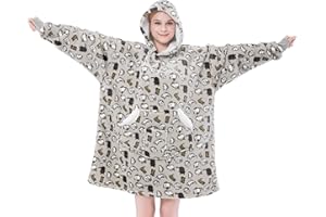 NORD ECO Wearable Blanket Hoodie for Adult Women, Oversized Sherpa Fleece Hooded Sweatshirt Blanket, Cozy Blanket Hoodie with Sleeves, Blanket Hooded for Winter Gift (Standard, Grey Cat)
