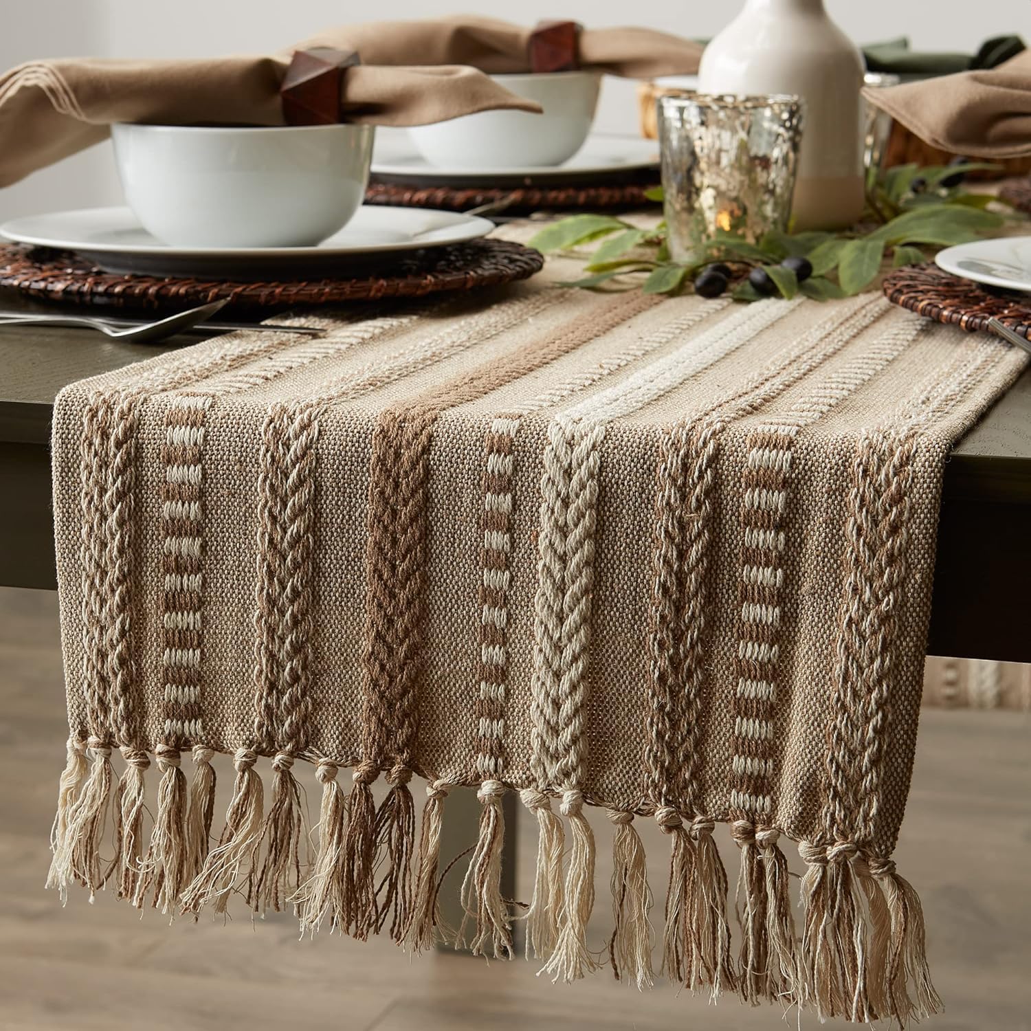 Premium Cotton Designer Table Runner -14x72 Inches (Beige) - Elegant Décor for Dining Tables, Center Table, Console, Events, Weddings, Party - Handcrafted Quality- The Home Talk