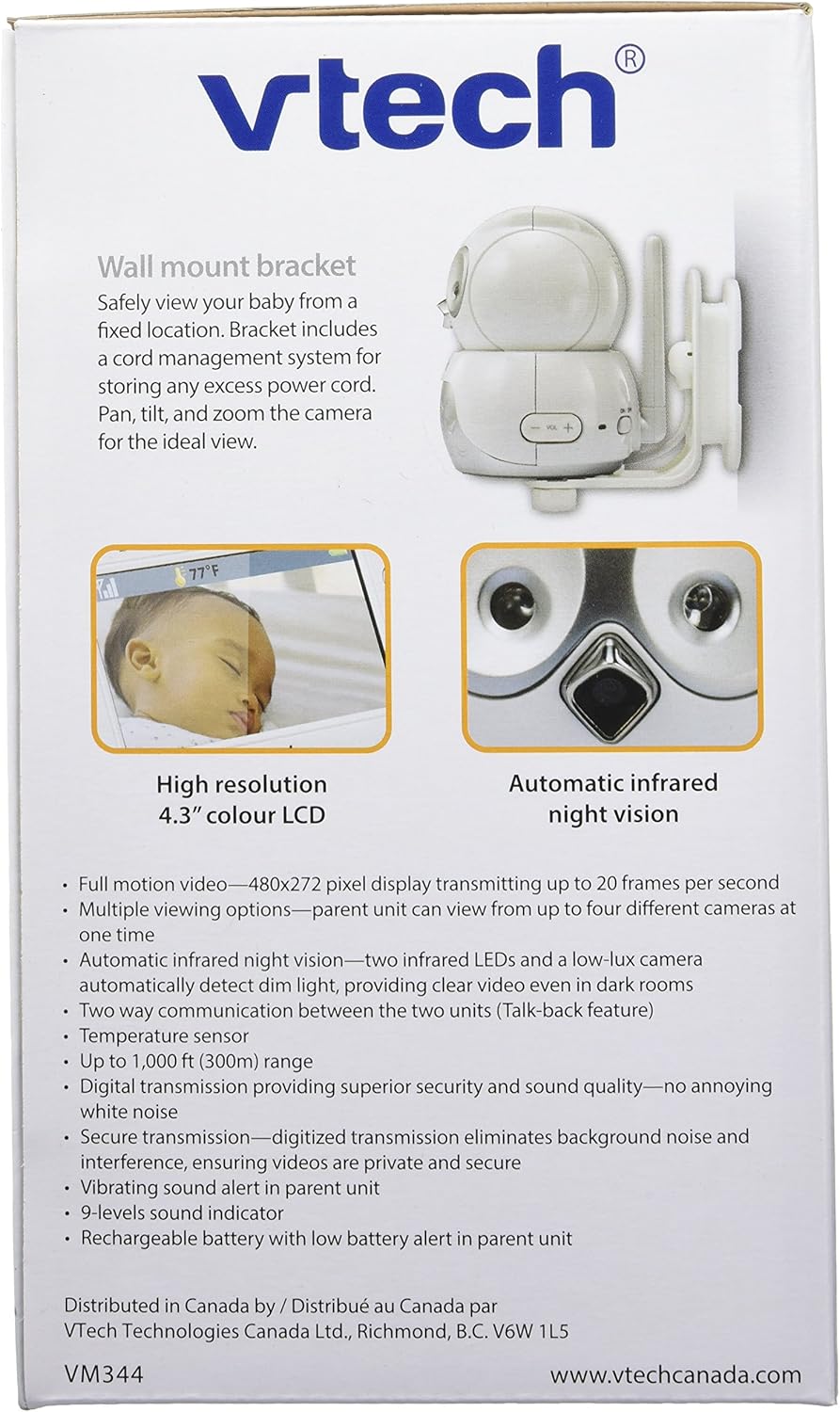 vtech vm344 safe & sound expandable digital video baby monitor with pan & tilt camera and automatic night vision