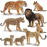 TOYMANY 8PCS Realistic Lion,Tiger,Cheetah,Leopard Figurines with Its Cub, 2-5“ Safari Animals Figures Family Set Includes Bab