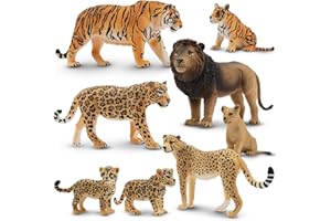 Toymany 8PCS 2-5" Plastic Jungle Animals Figures Playset Includes Baby Animals, Realistic Lion, Tiger, Cheetah, Leopard Figurines with Cubs, Cake Toppers Christmas Birthday Toy Gift for Kids Toddlers