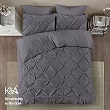 K&A Pintuck Pinch Pleat Duvet Cover Set King Grey 220x230 with Pillowcase view 3