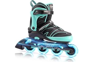 2PM SPORTS Kids Adjustable Inline Skates Ages 4-12, Youth Inline Skates for Girls Boys 5-8 8-12 with Full Light Up Wheels, Beginner Women Adult Skates
