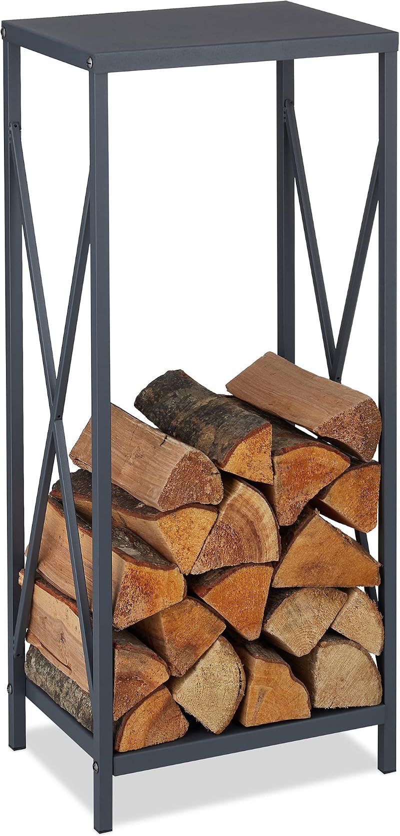 Relaxdays Firewood Storage Stand Grey Metal Log Rack Indoor 80x34x25cm