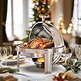 WARMOUNTS Roll-Top Chafing Dishes for Buffet with Glass Window (6QT) - Round Food-Grade Stainless Steel Chafers for Catering with Rolled Edge Design, for Party, Banquet (Full Size Food Pan)