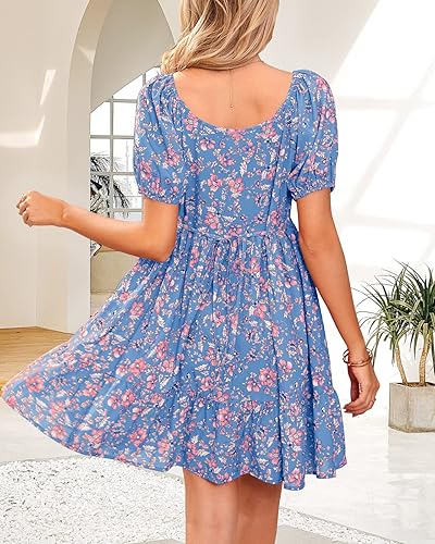 Saodimallsu Floral Summer Dress for Women Casual Puff Short Sleeve - Main Image