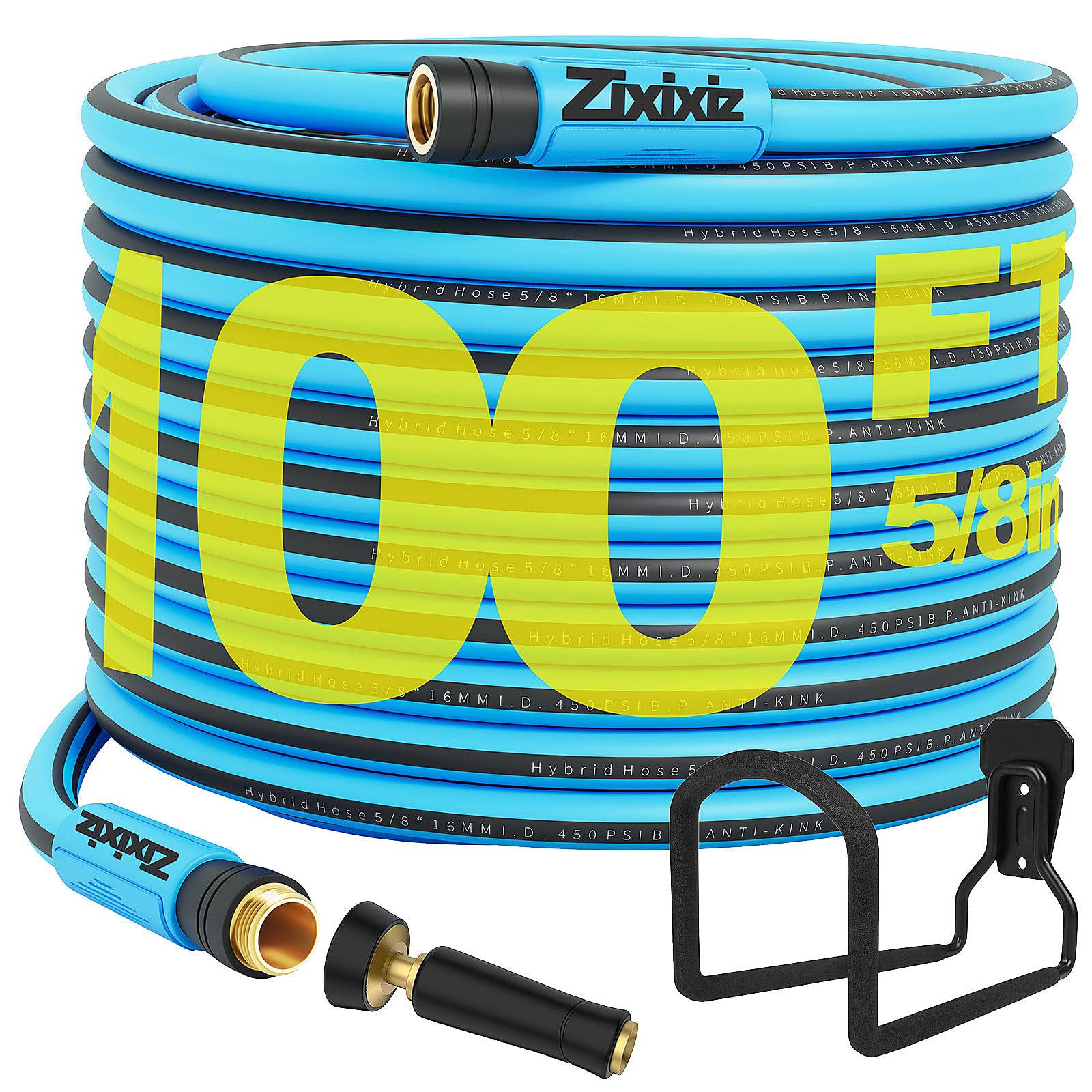 Photo 1 of Zixixiz 100FT Heavy-Duty Garden Hose with Solid Brass Connectors, 5/8 Inch Flexible Hybrid Rubber, All-Weather Lightweight & Kink-Resistant Water Hose