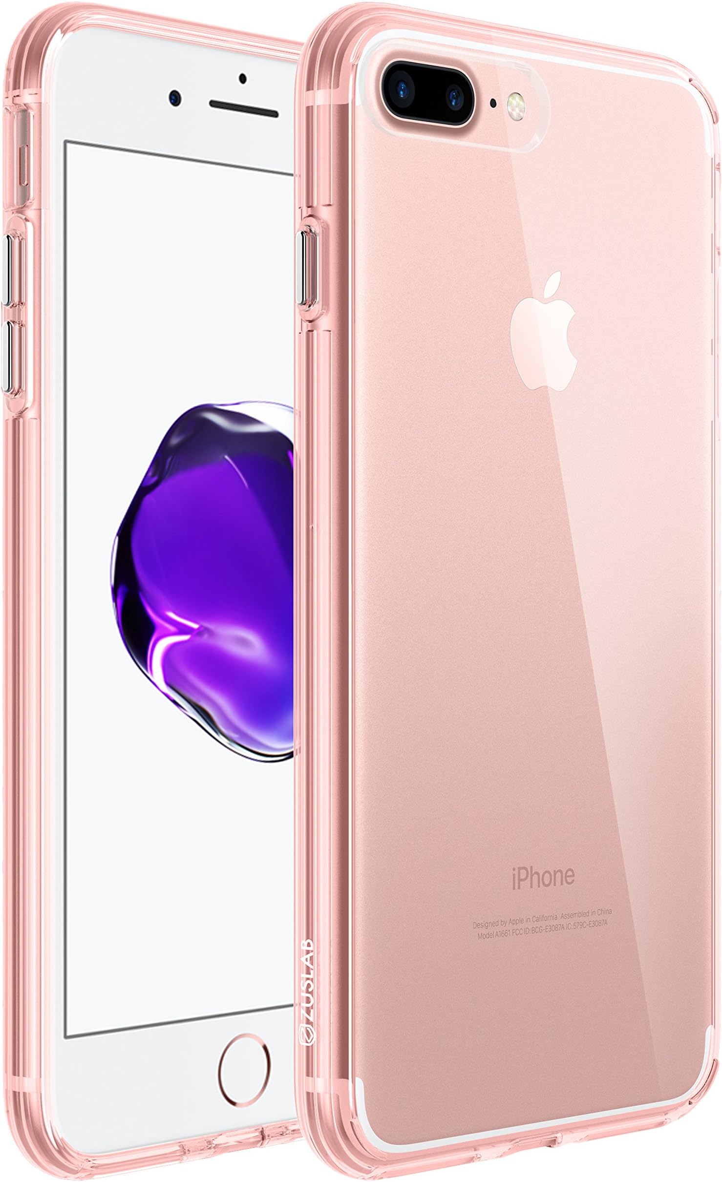 For iPhone 7 Plus [Ultra Crystal] Zuslab Zarus Case For Apple Clear PC Back TPU Bumper Metal Color Button Cover [Drop Protection/Shock Absorption Technology] Ultra (Rose Gold Crystal)