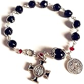 elegantmedical HANDMADE SILVETR Wire Wrap Black Agate Prayer Beads Bracelet Rosary Cross Catholic