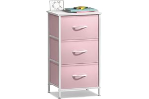 Sorbus Nightstand with 3 Drawers - Bedside Furniture & Accent End Table Chest for Home, Bedroom Accessories, Office, College Dorm, Steel Frame, Wood Top, Pastel Fabric Bins (Pink)