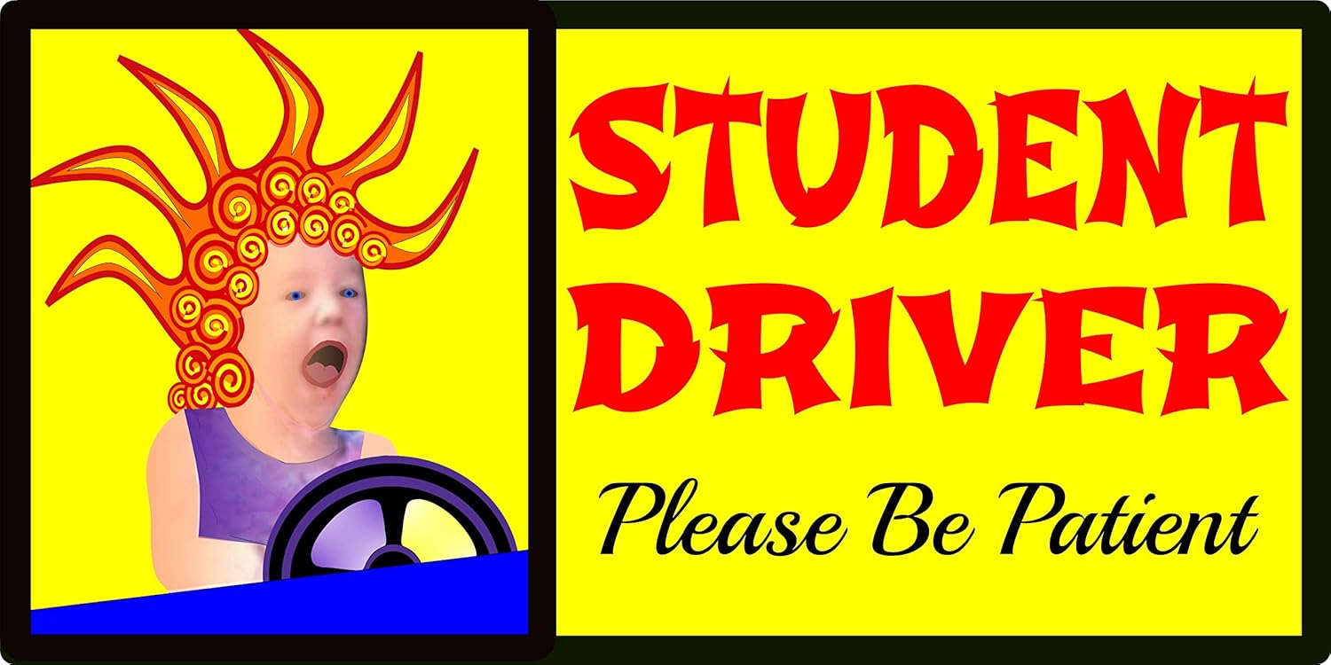 New Student Driver Bumper Sticker ~ Premium Vinyl Car Decal ~ Large Funny New Driver Stickers ~ Sticks Anywhere + Keep Your Teenage Driver Safe Decals & Have Fun with OMG Hair on Fire 7.5 x 3.75 Inch