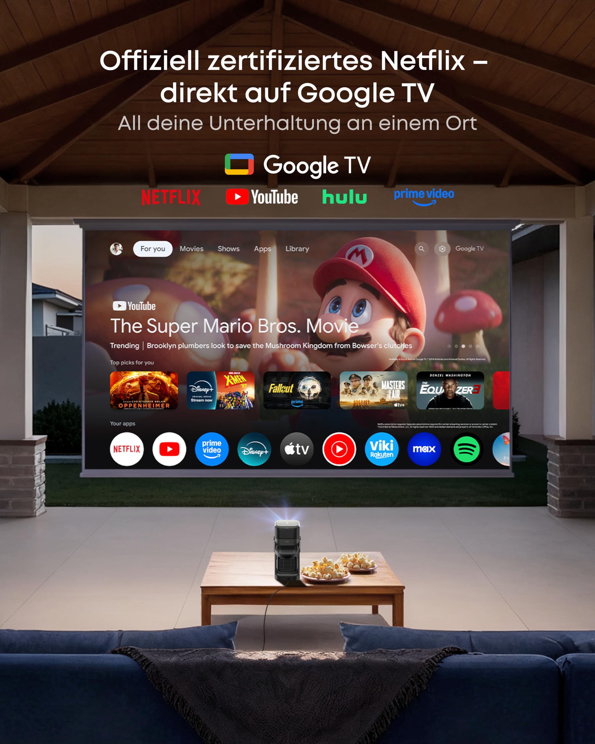 soundcore Nebula P1｜Beamer klein mit abnehmbarem Lautsprecher und integriertem AV-System, 650 ANSI Lumen, 1080p, 2.0 Surround Sound, Dolby Audio, 130°-Gimbal, Auto Kalibrierung, max. 180", Google TV 7