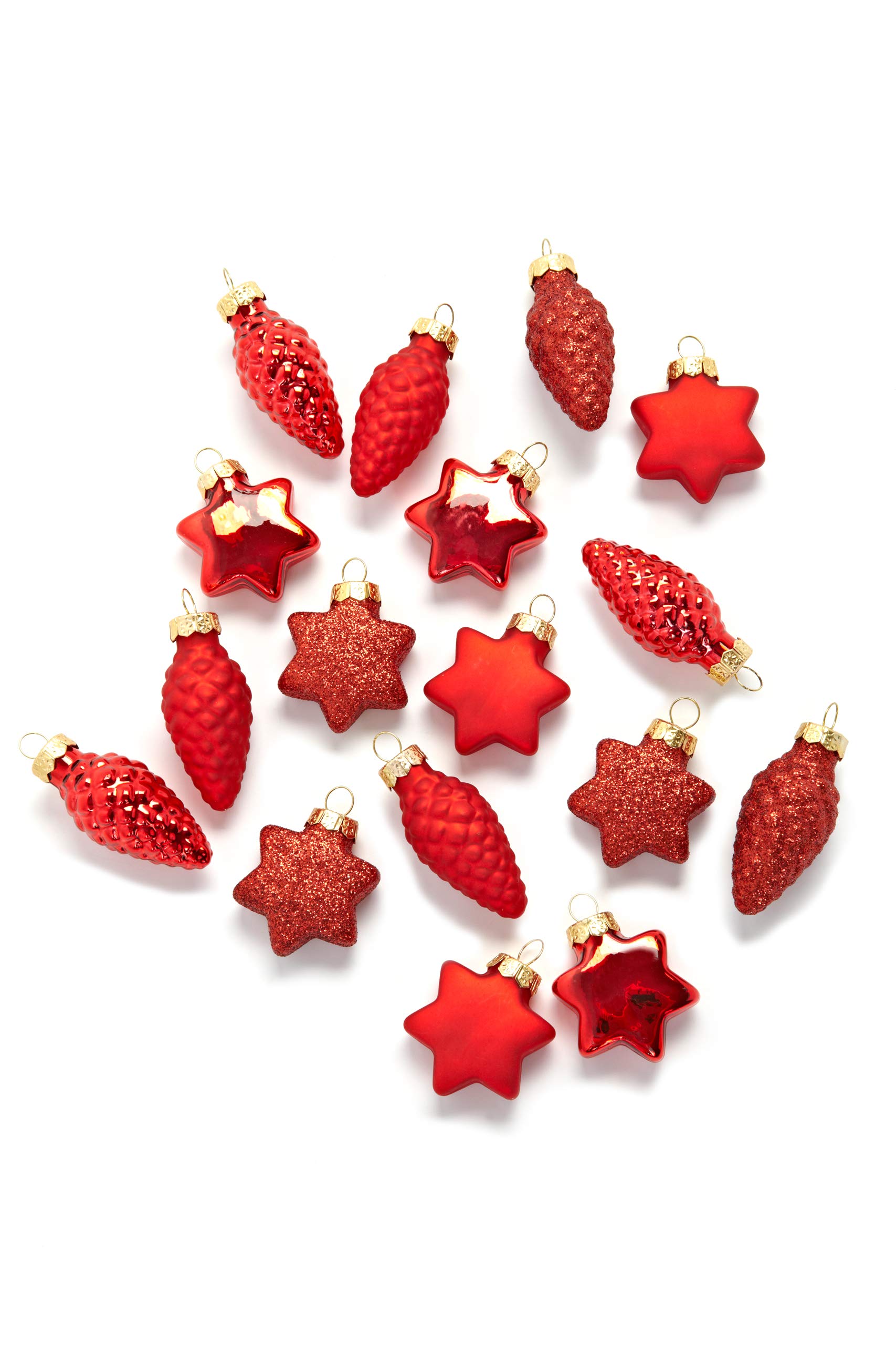 HEITMANN DECO Christmas Tree Decoration - Glass Decoration Set - 17 Pieces - Tree Decorations Stars & Cones - Red - Christmas Decoration, 14.5 x 5.5 x 14.5 cm