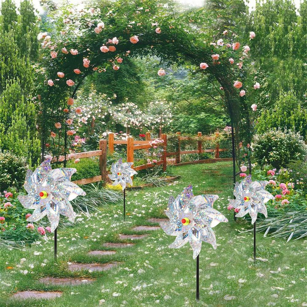 jxjarnet Bird Deterrent Repellent Pinwheels, 10pcs Sparkly Holographic Radium radiation Pin Wheel Spinners Scare off Birds and Pests to Protect Garden, Orchard, Farm