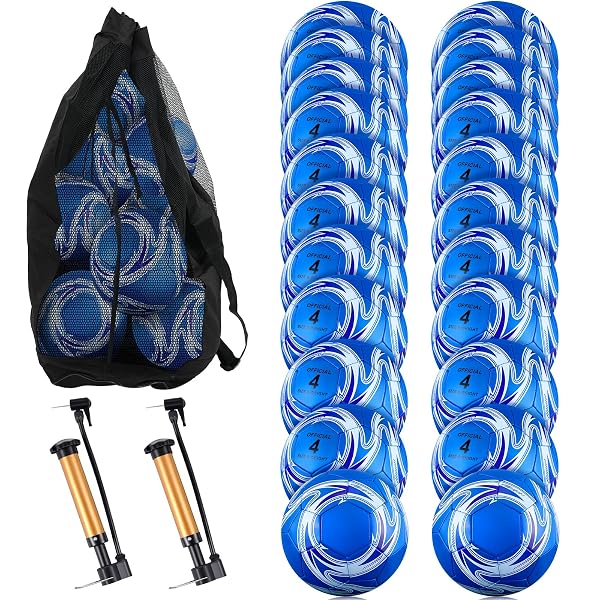 REALSPRING 24 PCS DEFLATED SOCCER BALLS BULK WITH PUMP BAG OFFICIAL SIZE FOOTBALL FOR YOUTH OUTDOOR OUTSIDE SPORT TRAINING GIFT SPORT TRAINING PRACTICE BIRTHDAY GIFT FOR CHILD ADULT(SIZE 4)