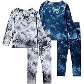 Jimonda Kids Toddler Soft Rayon From Bamboo Pajamas Long Sleeve Boys Girls Sleepwear Outdoor 4pcs Set Tops&Pants Tie Dye Pj