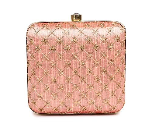 THE TAN CLAN Handicraft Party Wear Hand Embroidered Box Clutch Bag Purse For Bridal, Casual, Party, Wedding Gift for Her