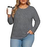 LINKDEER L-6XL Womens Plus Size Tops Long Sleeve Crew Neck T Shirts Anti-Wrinkle Soft Lightweight Oversized Basic Tunics