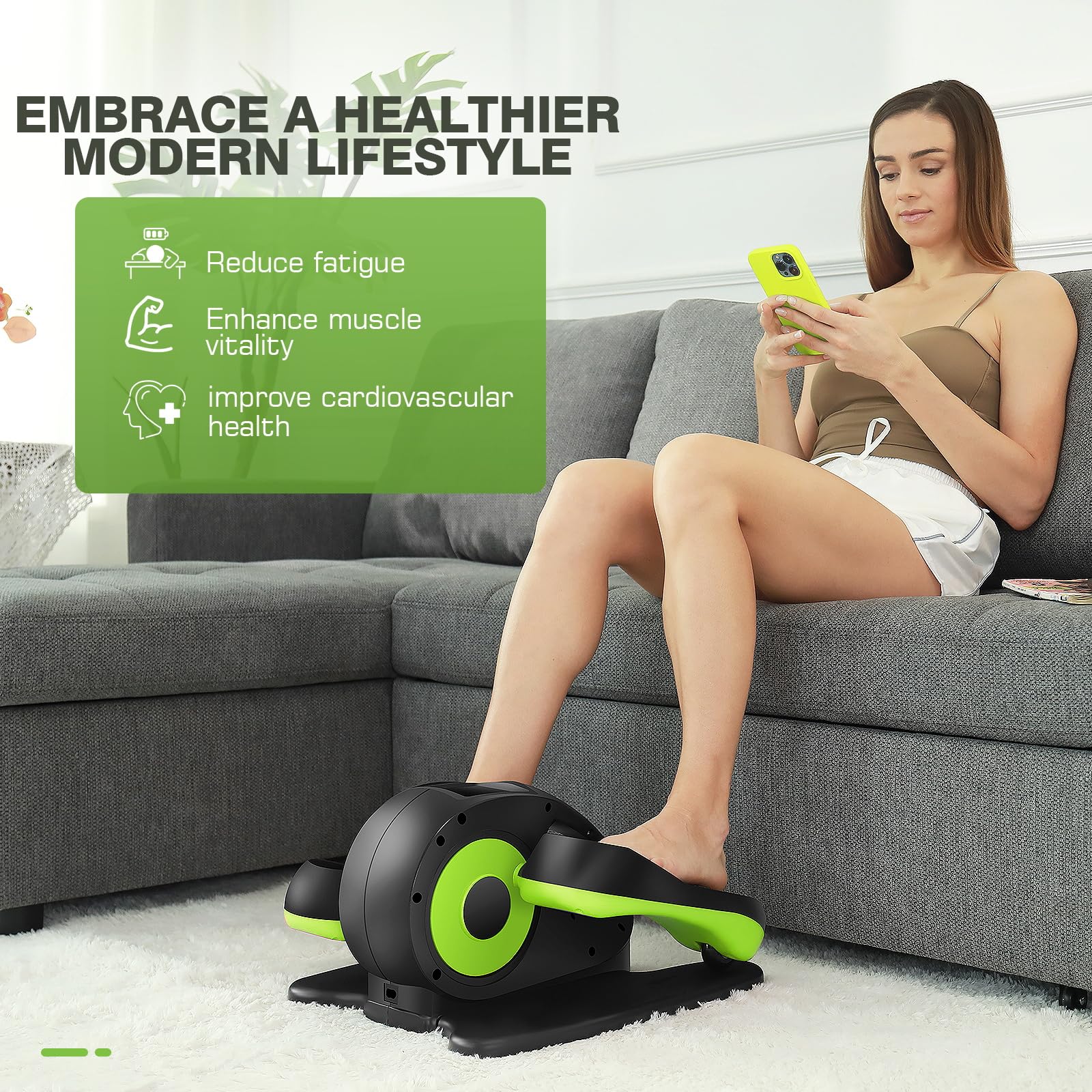 ANCHEER Under Desk Elliptical Machine - Quiet Pedal Exerciser for Seniors, Office & Home, Low-Impact Seated Leg Workout Equipment, Smart LCD Display, Remote Control(Black/Green)