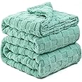 Kaisa Sage Green Blanket Queen Size 90"x90", Premium Fleece Blanket for Couch Sofa Bed, 3D Checkered Blankets for Home Decor, Soft Warm Lightweight Blankets for All Season Use, Machine Washable
