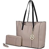 MKF Set Shoulder Bag for Women & Wristlet Wallet Purse: Top Handle Tote Satchel PU Leather Handbag Pocketbook