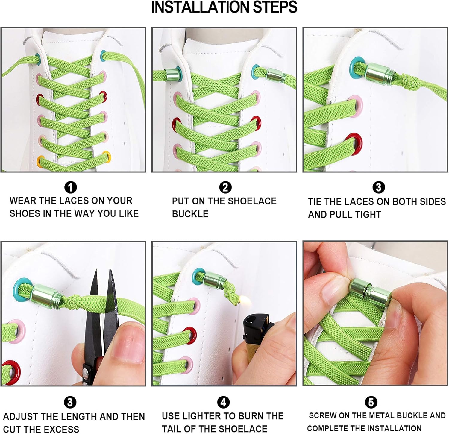 DECYOOL 6 Pairs No Tie Shoe Laces Elastic Tieless Shoelaces, One Size Fits All Adult & Kids: Sports & Outdoors