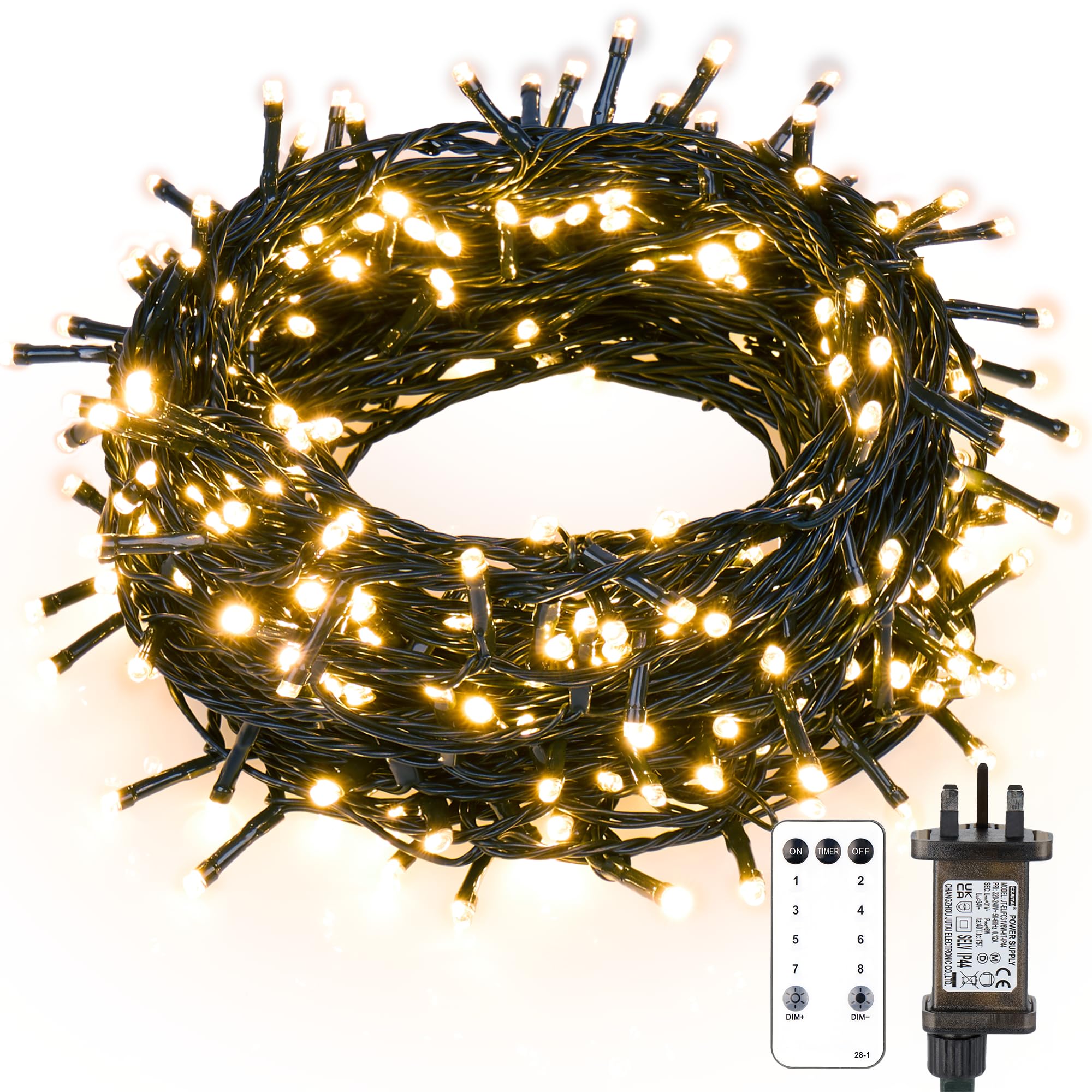 Twinkle Star Xmas Tree Lights, 30m 300 LED Fairy Lights Outdoor with Remote/8 Modes/Timer, Warm White Christmas String Lights Mains Powered for Outside/Indoor/Garden/Party/Decorations