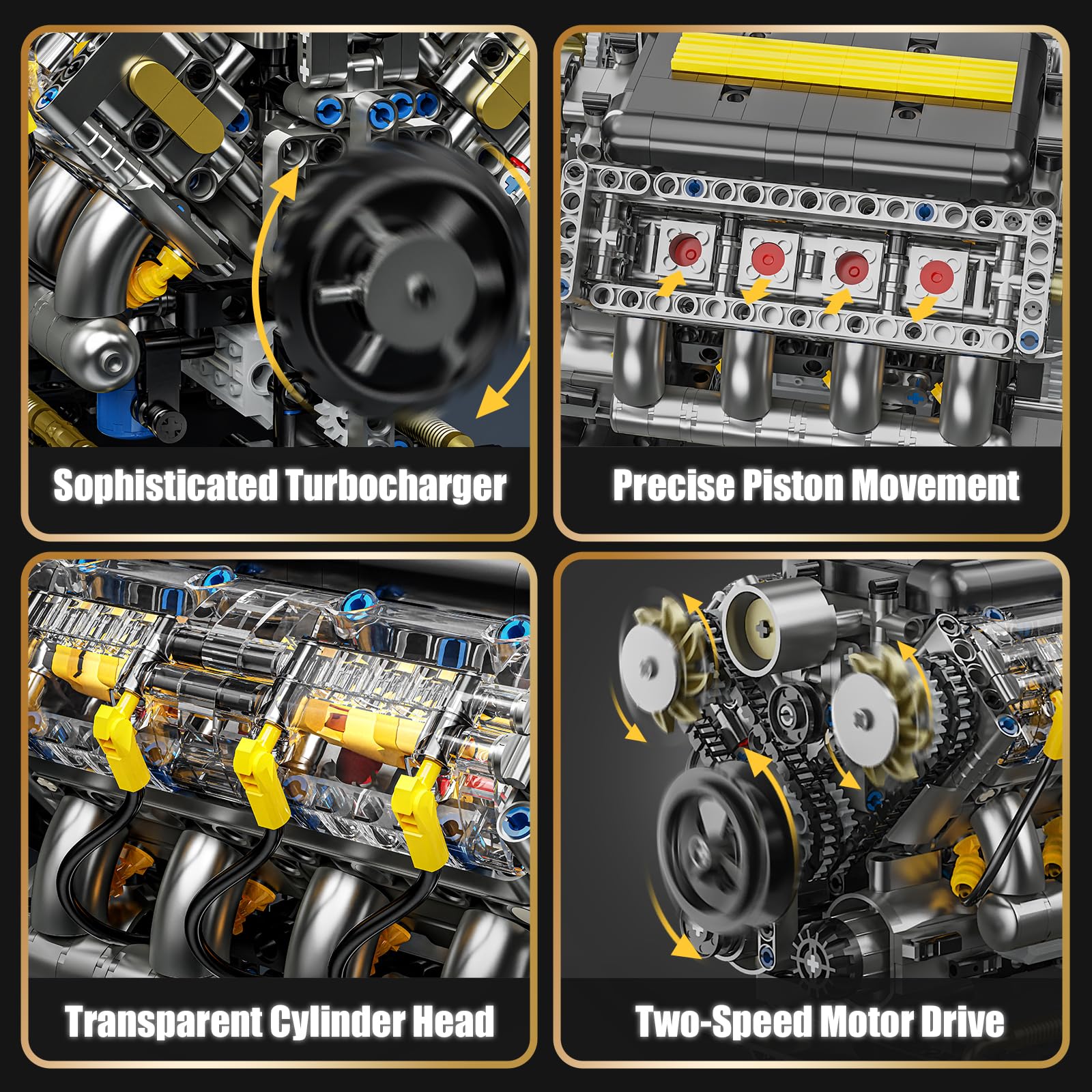 Technik V8 Motor Bausatz Bausteine Klemmbausteine, Ideas Mini V8 Eigene Modellbausatz für Erwachsene, Kompatibel mit Lego Set, STEM Spielzeug Geschenk für Auto Fans und Jungen ab 14 Jahren (905 Teile) 3