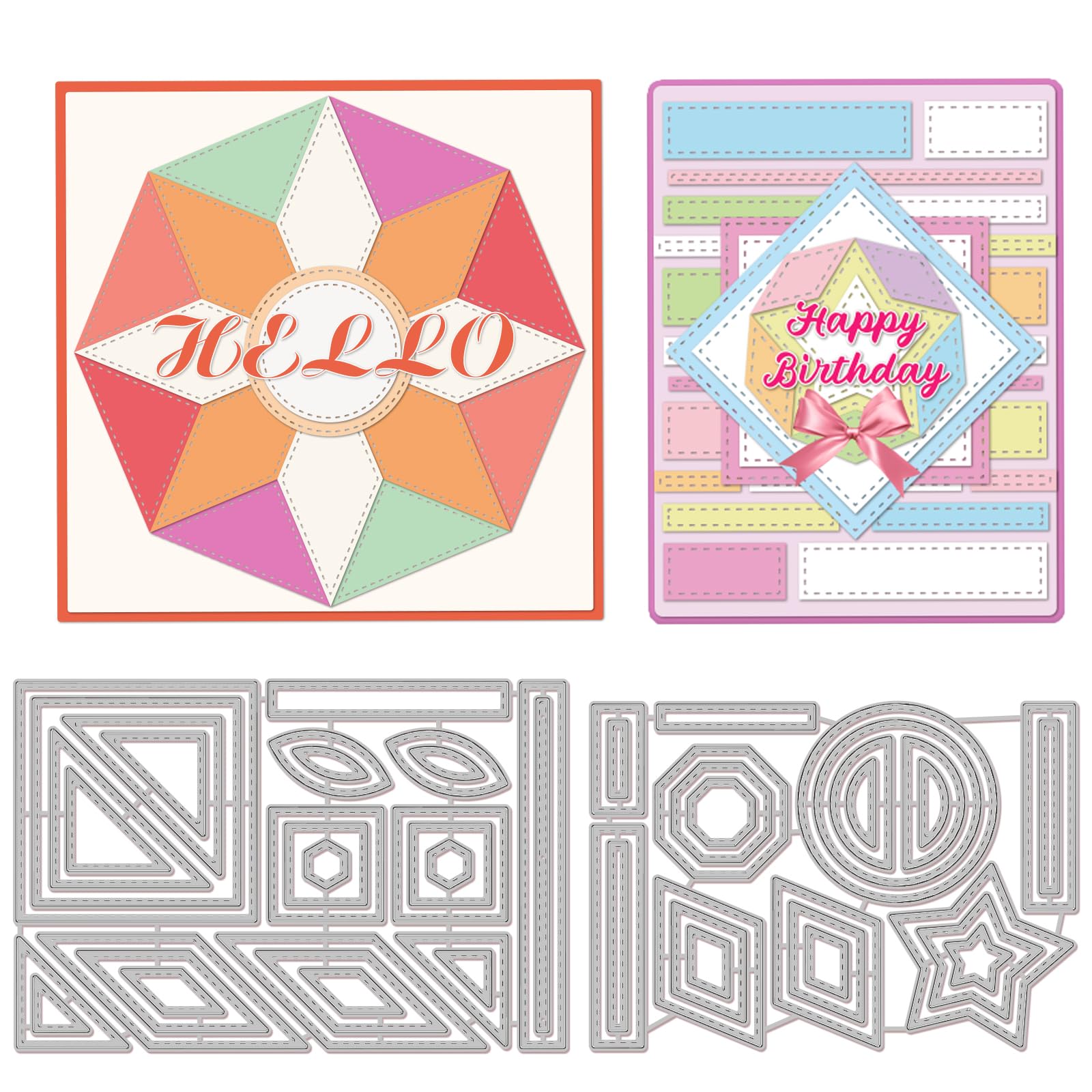 INFUNLY Geometry Die Cut Quilting Metal Die Cut Layer Frame Cutting Dies Square Circle Quilt Card Cutting Dies for Card Making DIY Scrapbooking Album Decorative Embossing Paper Dies