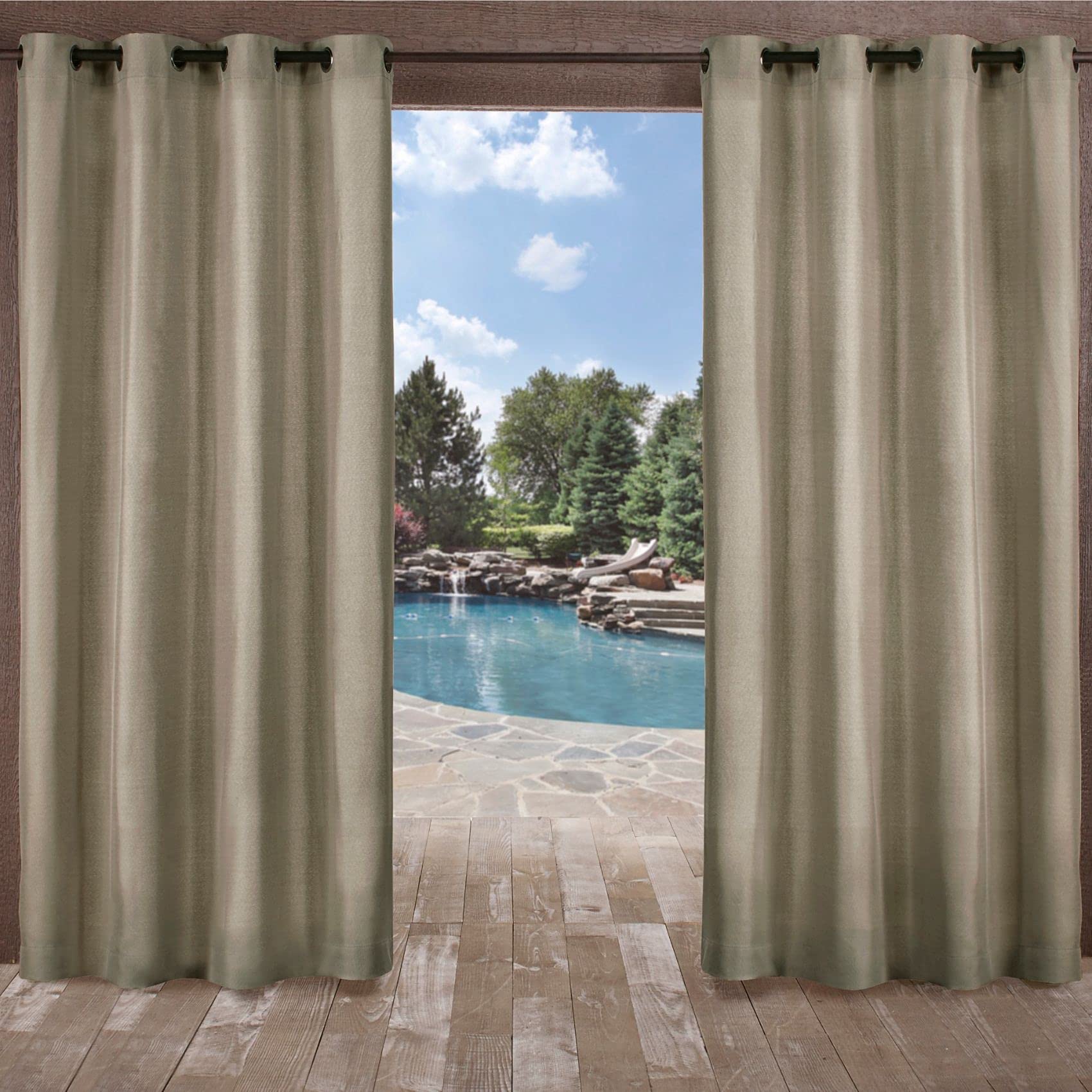 Exclusive Home Biscayne Indoor/Outdoor Two Tone Textured Grommet Top Curtain Panel, 54″x120″, Natural, Set of 2
