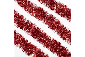 JILIMELI 26.2 Ft Tinsel Garland, Red Holiday Metalic Decorations for Birthday, Wedding, Festivities, Halloween, Christmas, Xmas Sparkly Garlands for All-Season Indoor Outdoor Home Party Decor
