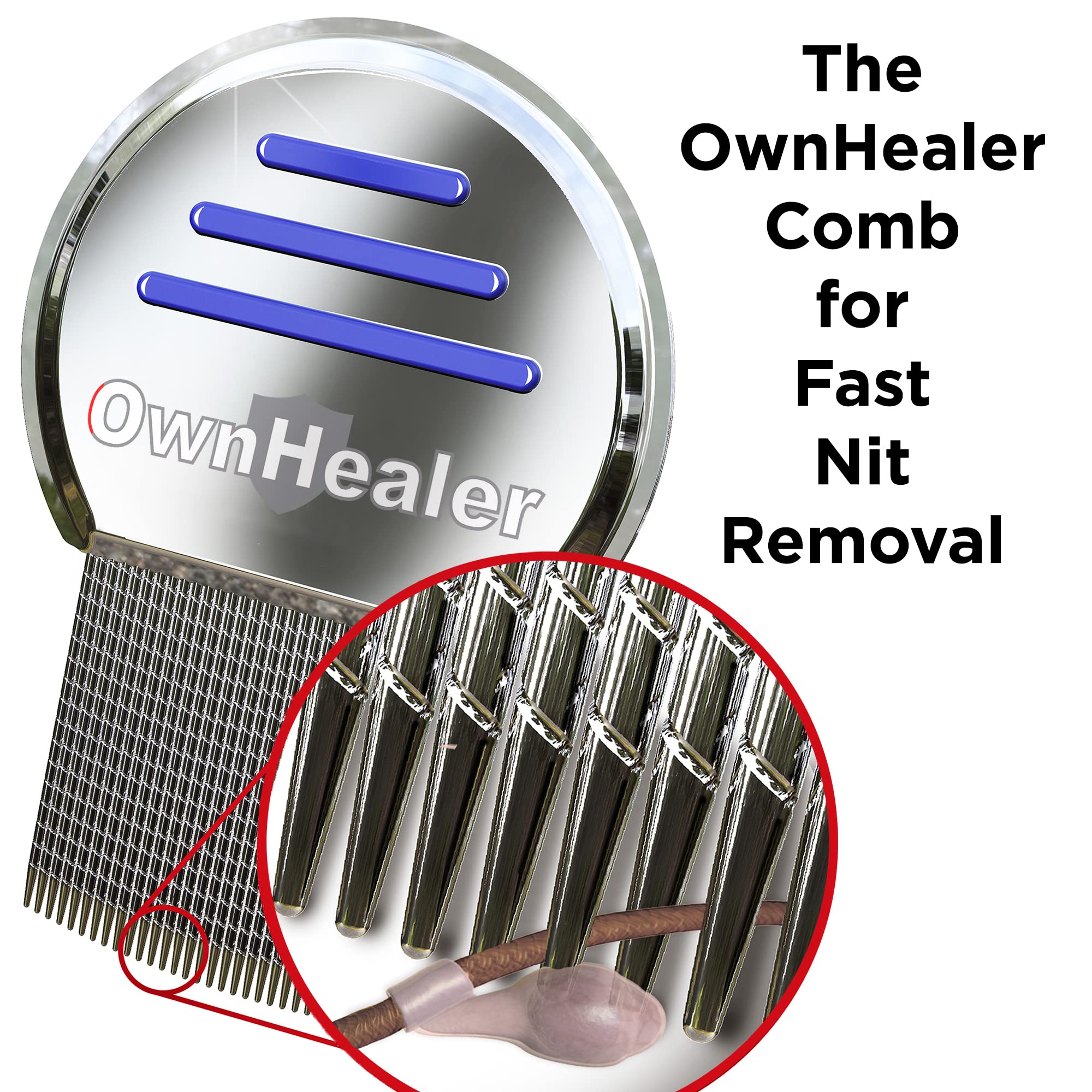 OWNHEALER Professional Lice Comb Kit - for Lice, Nits, and Dandruff Removal. Quick Results for Head Lice Treatment - Suitable for All Hair Types. Peine para piojos y liendres.