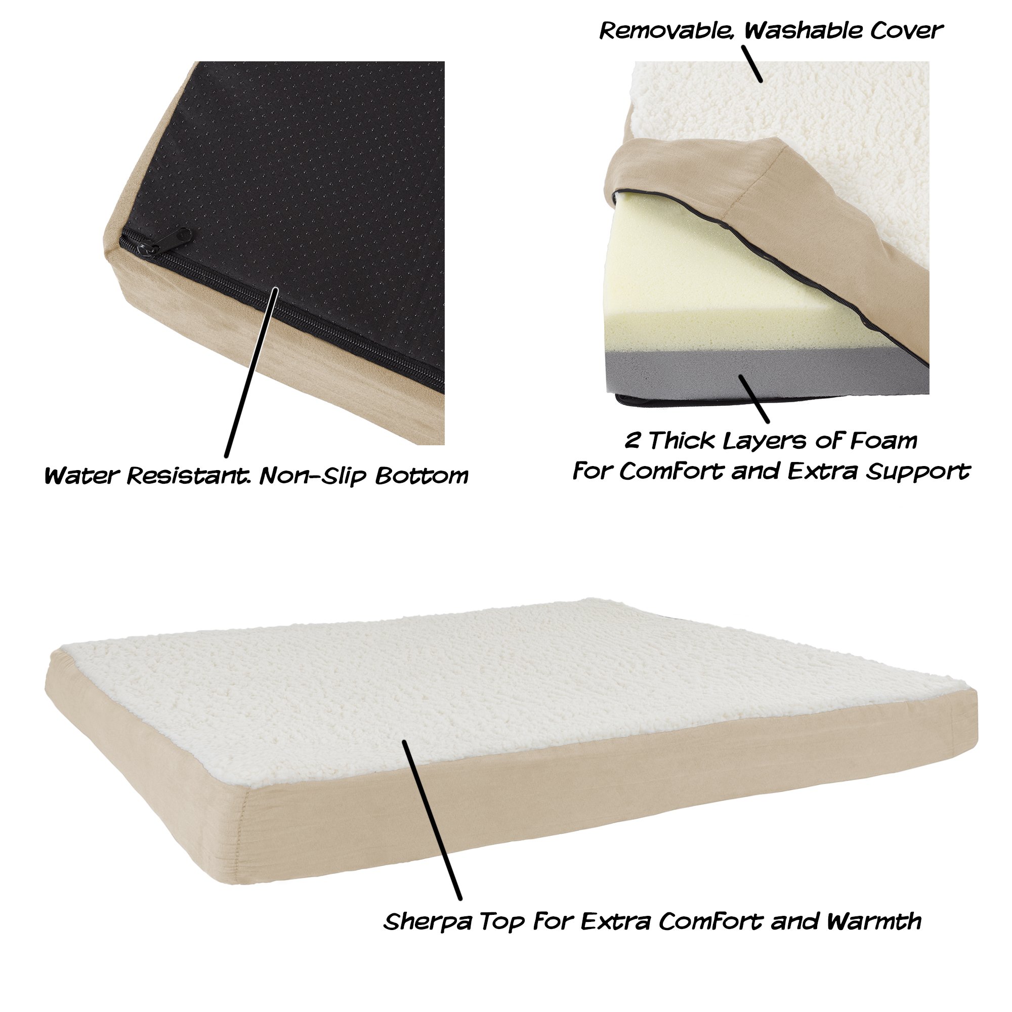 Orthopedic Sherpa Top Pet Bed with Memory Foam and Removable Cover Collection