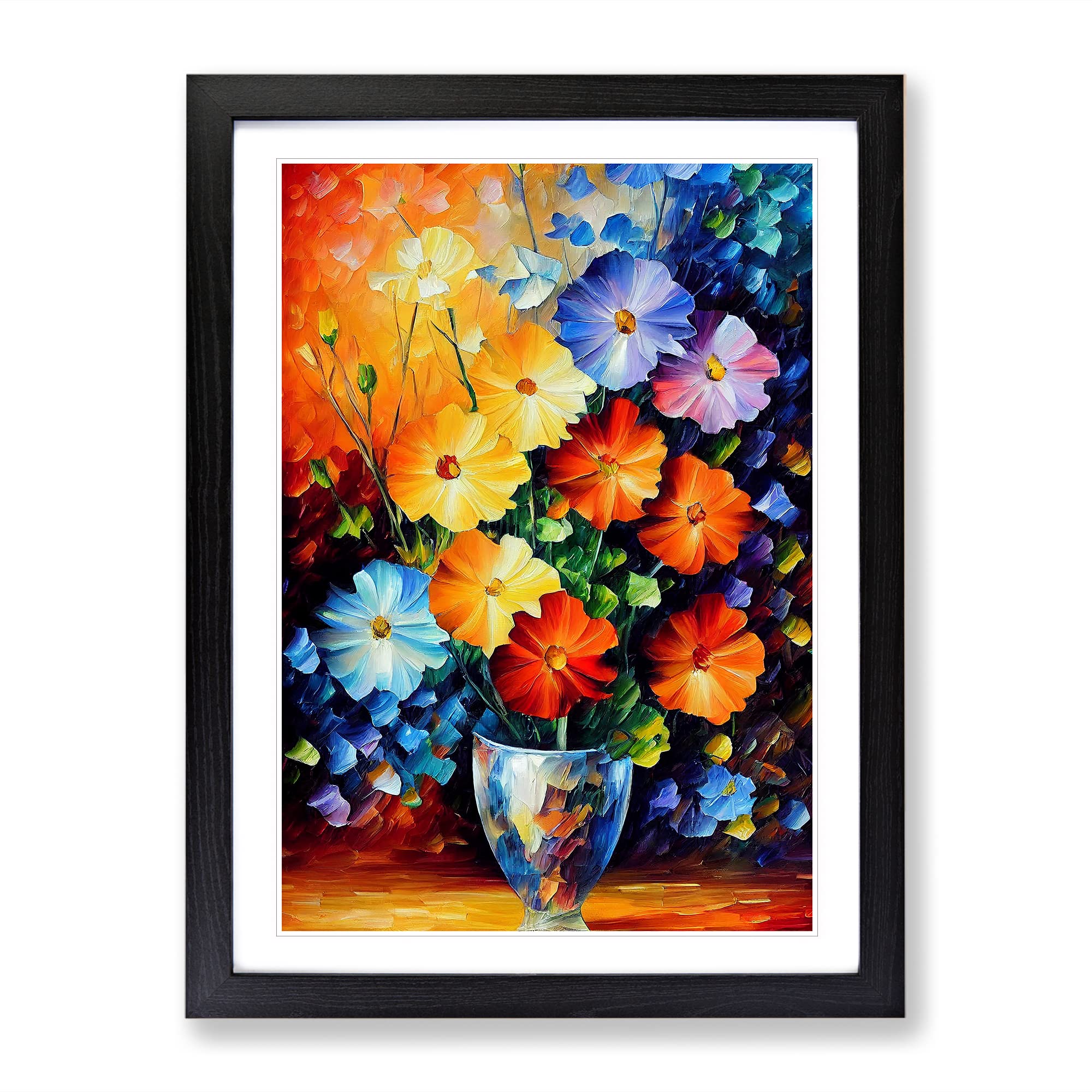 Assorted Flowers In A Vase No.2 Framed Print | A4 Black Framed Wall Art | Ready to Hang | Modern Floral Picture | Living Room Bedroom Lounge Office