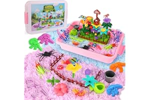 FIIOEOY Garden Sensory Bin, Sensory Play Sand Kit with DIY Flower Garden Building Toys, Sand Molds, Sandbox for Kids, Role Pretend Play Sensory Toy Birthday Gift for Girls Boys 3 4 5 Years Old