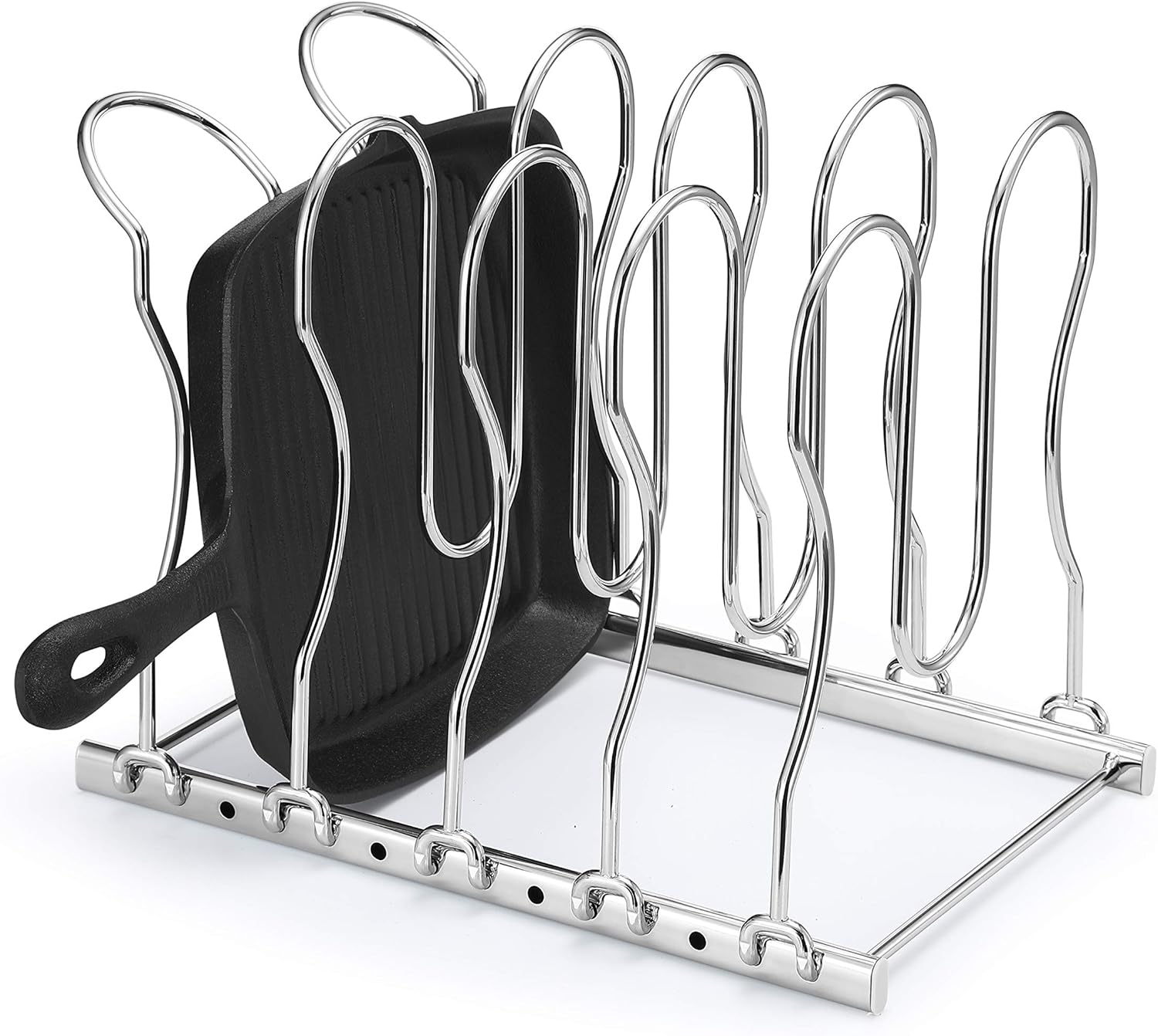 CAXXA Heavy Duty Pan Rack, Pot Lid Rack, Kitchen Cabinet Pantry Cookware Organizer Rack Holder | 5 Adjustable Dividers, Chrome: Kitchen & Dining