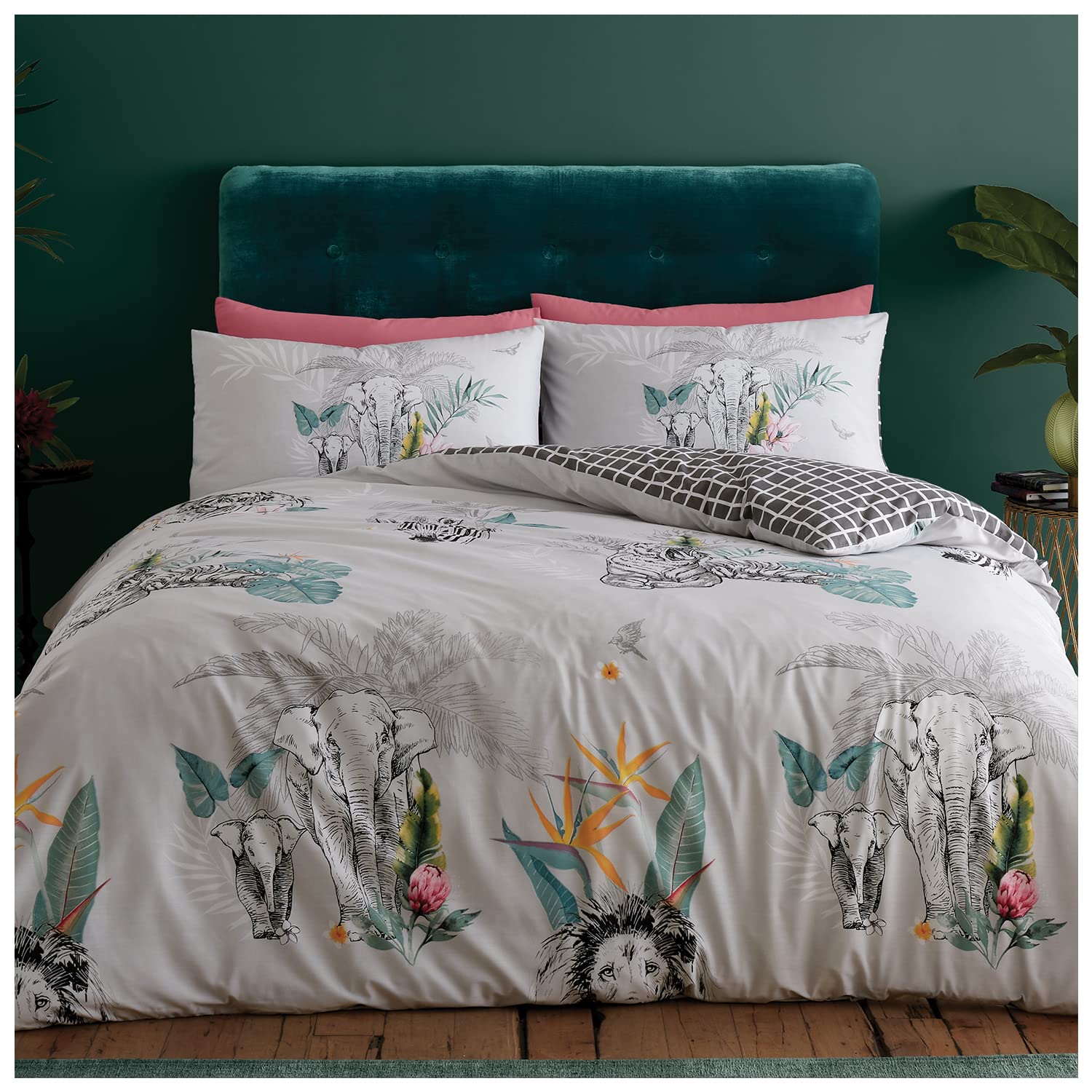 GC GAVENO CAVAILIA Tropical Leaf Duvet Cover Sets, Polycotton Fabric Elephant Bedding Double Bed Set, Machine Washable, Grey — image 1