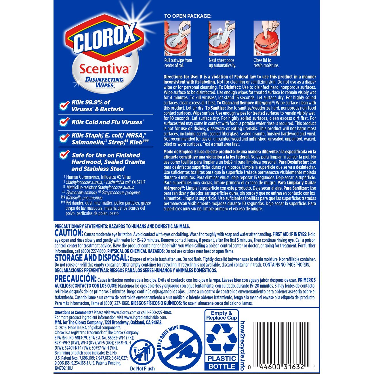 Home 70 Wipes 31767 Pacific Breeze and Coconut Clorox Scentiva Disinfecting Wipes 6 Canisters