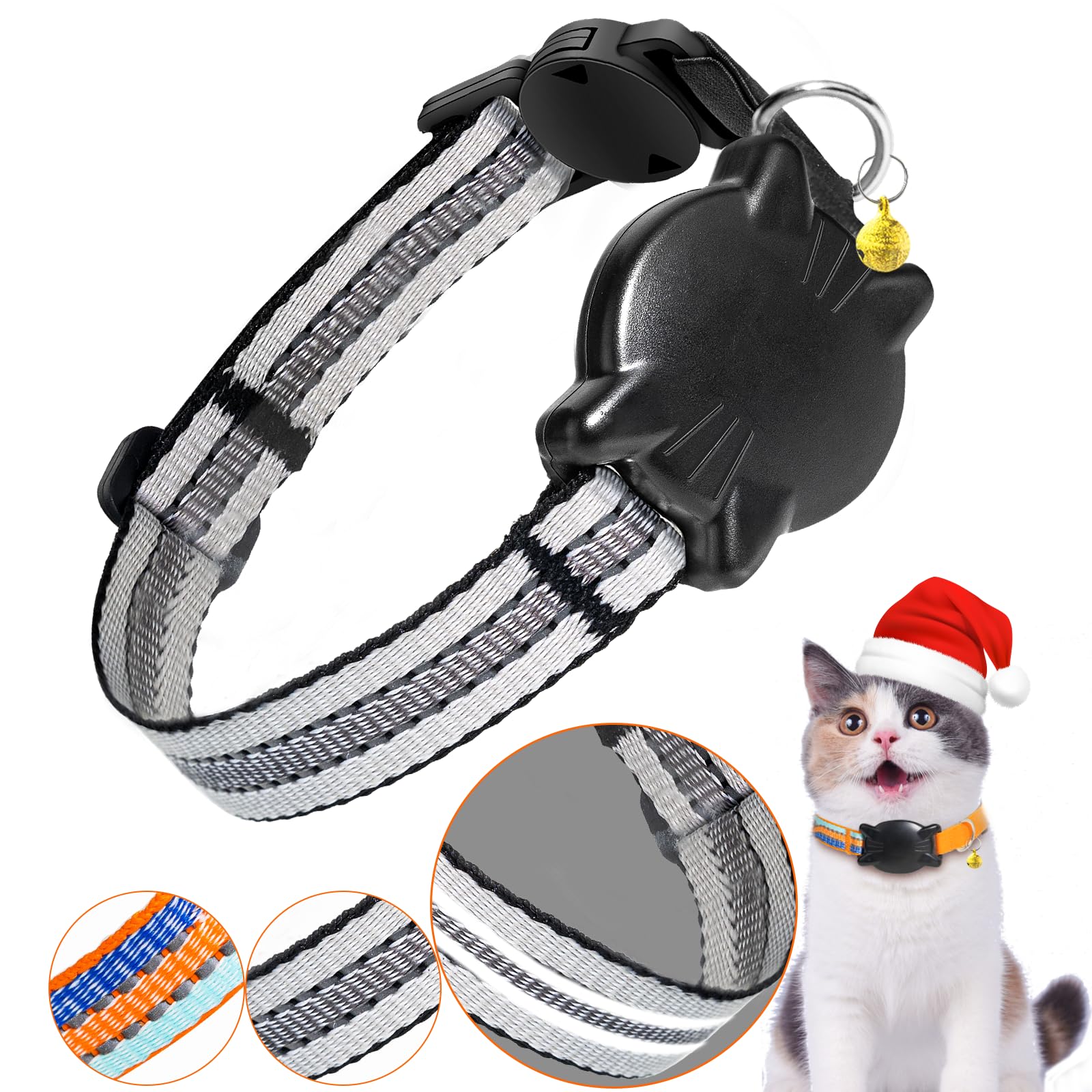 Domiphie Reflective Cat Collar with Bell and AirTag Holder - Kitten and Puppy Collar (Gary XS) — image 1