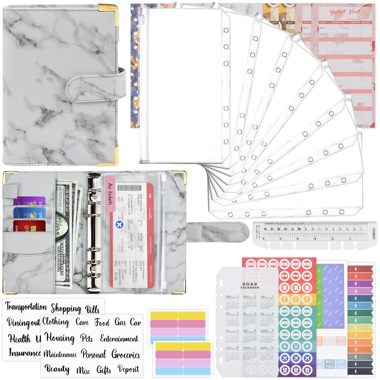 Mlife Budget Binder - Money Saving Binder with Clear Cash Envelopes, Budget Sheets and Label Stickers, Cash Organizer in Gray