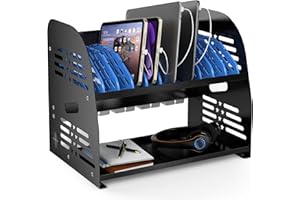 10-Device Charging Station with Power Strip, Open Charging Cabinet for Chromebooks, Laptops and Tablets up to 14 Inch, Classr