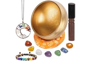 Relaehih Tibetan Singing Bowls Set with 7 Chakra Crystals and Healing Stones 1 Tree of Life Necklace 1 Chakra Bracelet Great Meditation Yoga Gifts for Women