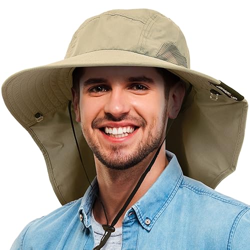 Tirrinia Neck Flap Fishing Safari Cap for Men Women, Wide Brim
