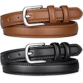 Alphyly Neries 2 Pack Leather Belts for Women Trendy, Women's Belts for Jeans Pants Dresses with Silver Buckle