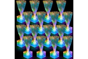 Amylove 16 Pcs Mini Fiber Optic Lamps Bulk Small LED Light up Table Centerpieces for Party Event Decorations with Crystal Base Battery Powered for Glow in The Dark Favors Supplies (6 Inch,Clear)