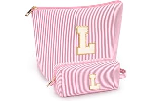 mibasies 2 PCS Initial Makeup Bags for Women: Cosmetic Bag for Travel Toiletry - Gifts for 11 12 13 14 15 16 17 18 Years Old 