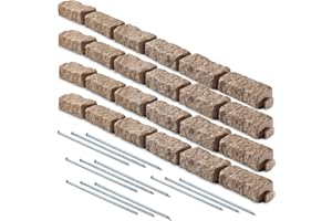 Beuta Landscape Edging | Garden Edging Border | Faux Stone Bricks for Lawn edging, Flower beds, Pathways & Yard Edging– 4 Packs | Each Section Has 6 Bricks 48"L x 4"W x 2.25"H | 12 Spikes |Sandstone