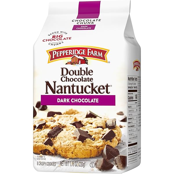 PEPPERIDGE FARM COOKIES NANTUCKET CRISPY DOUBLE DARK CHOCOLATE CHUNK COOKIES, 7.75 OZ BAG (8 COOKIES)